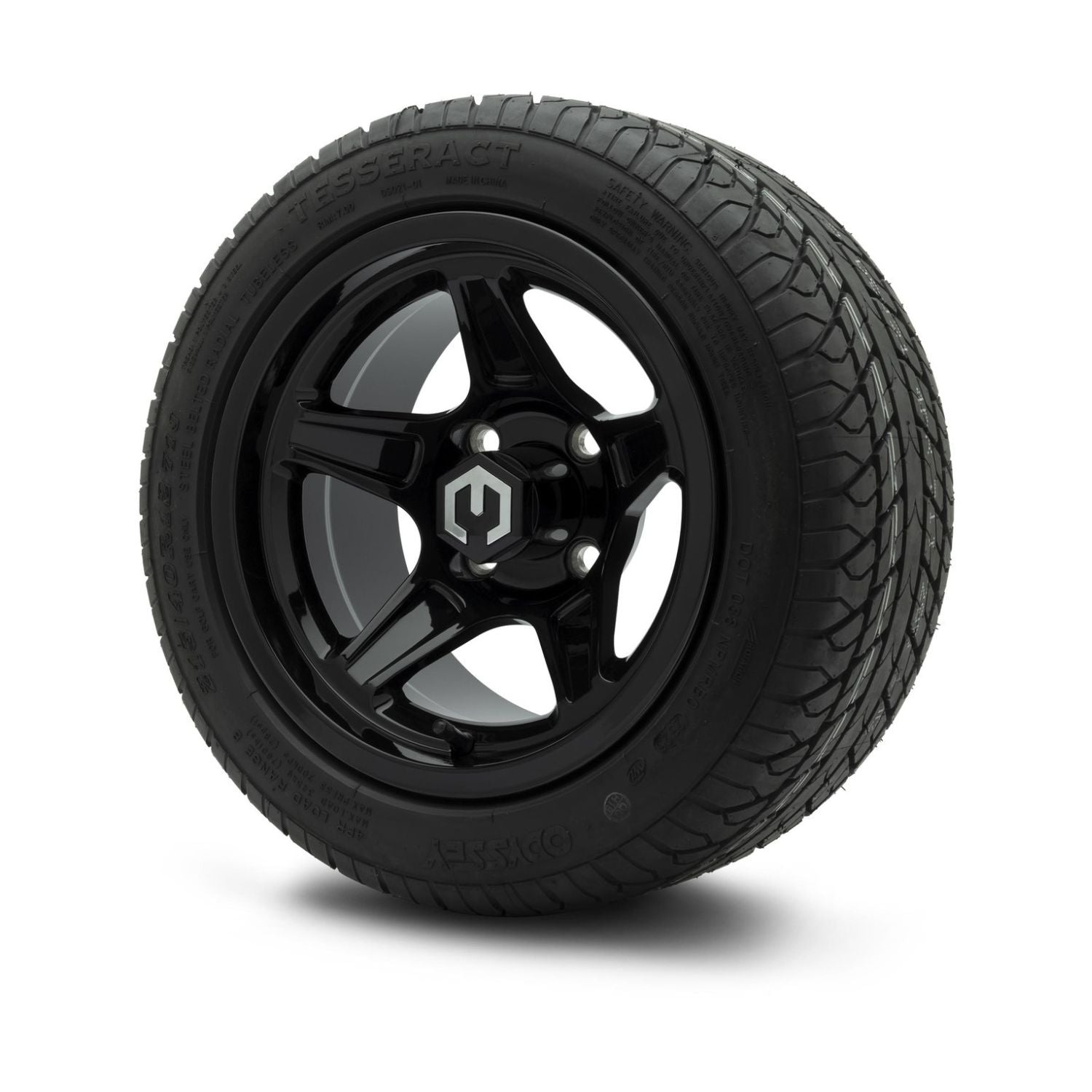 MODZ® 12" Drift Glossy Black Wheels & Street Tires Combo (Odyssey Tesseract Steel-Belted Radial 215/40-R12)