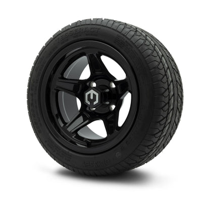 MODZ® 12" Drift Glossy Black Wheels & Street Tires Combo (Odyssey Tesseract Steel-Belted Radial 215/40-R12)