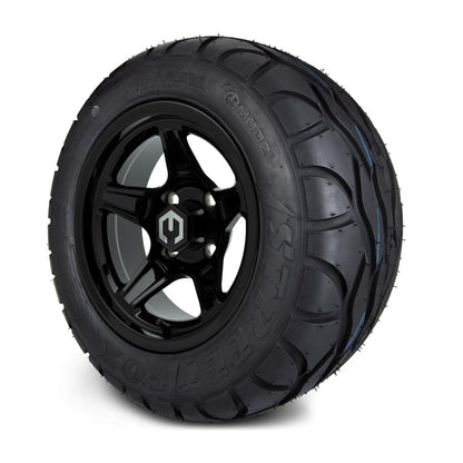 MODZ® 12" Drift Glossy Black Wheels & Street Tires Combo (MODZ Street Fox Radial 245/50-12)