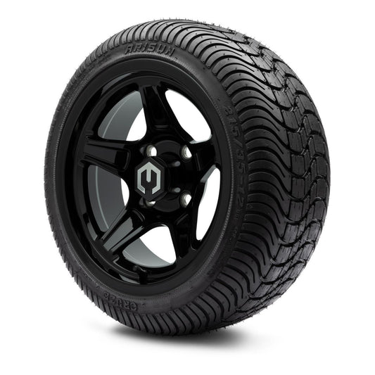 MODZ® 12" Drift Glossy Black Wheels & Street Tires Combo (Arisun Cruze 215/35-12)