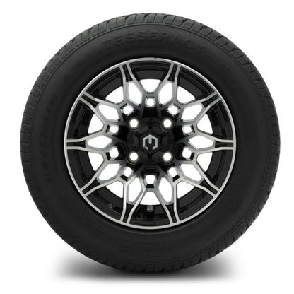 MODZ® 12" Galaxy Machined Black Wheels & Street Tires Combo (Odyssey Tesseract Steel-Belted Radial 215/50-R12)
