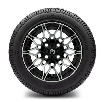 MODZ® 12" Galaxy Machined Black Wheels & Street Tires Combo (Arisun Cruze 215/50-12)
