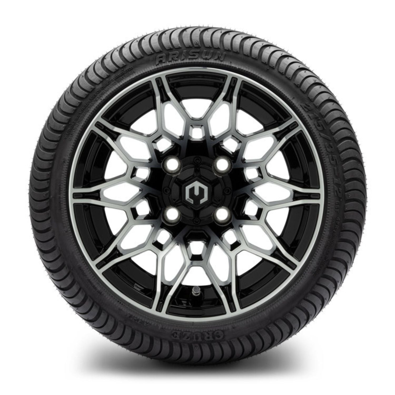 MODZ® 12" Galaxy Machined Black Wheels & Street Tires Combo (Arisun Cruze 215/35-12)