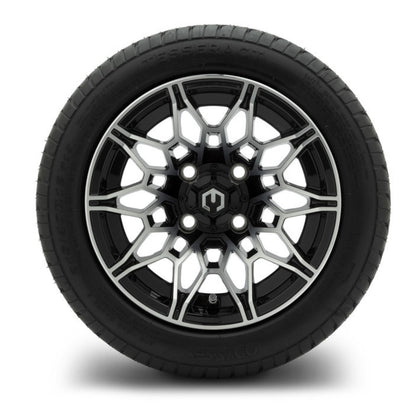 MODZ® 12" Galaxy Machined Black Wheels & Street Tires Combo (Odyssey Tesseract Steel-Belted Radial 215/40-R12)