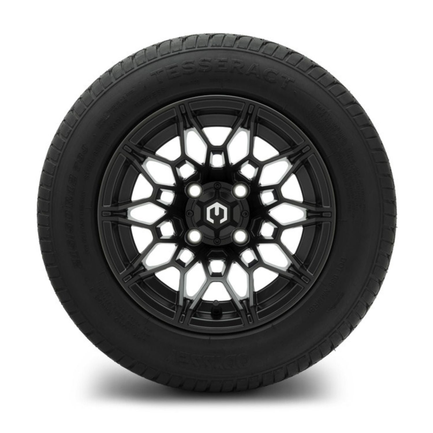 MODZ® 12" Galaxy Matte Black Wheels & Street Tires Combo (Odyssey Tesseract Steel-Belted Radial 215/50-R12)