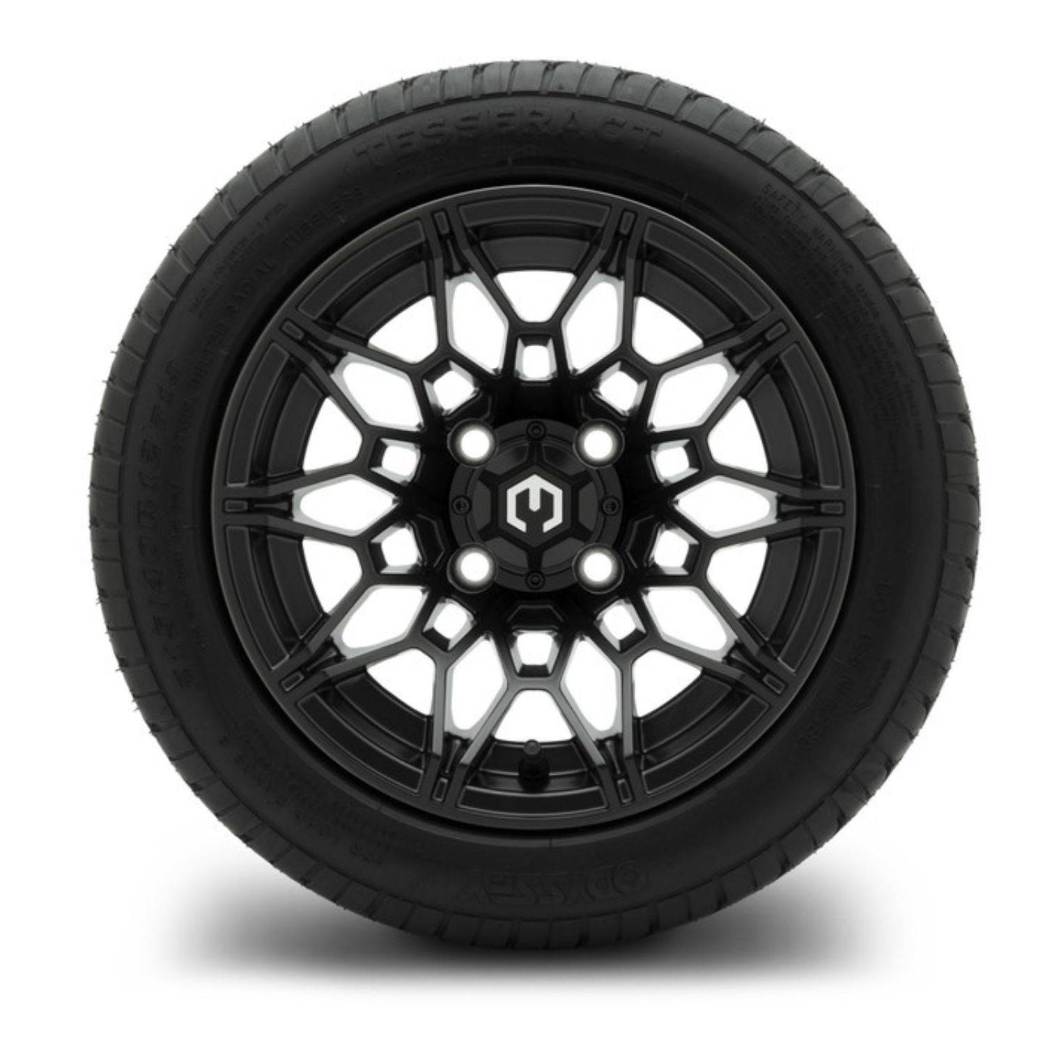 MODZ® 12" Galaxy Matte Black Wheels & Street Tires Combo (Odyssey Tesseract Steel-Belted Radial 215/40-R12)