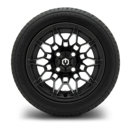 MODZ® 12" Galaxy Matte Black Wheels & Street Tires Combo (Odyssey Tesseract Steel-Belted Radial 215/40-R12)