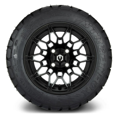 MODZ® 12" Galaxy Matte Black Wheels & Street Tires Combo (MODZ Street Fox Radial 245/50-12)