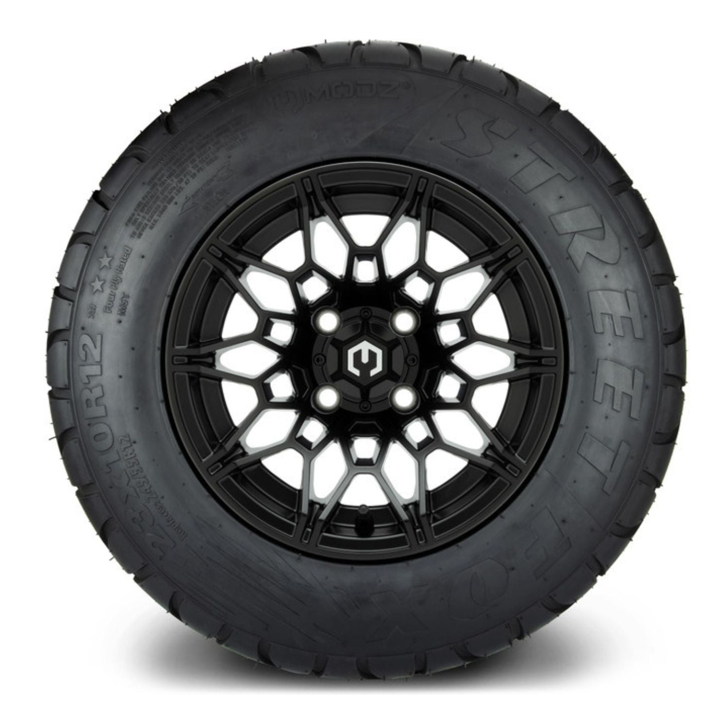 MODZ® 12" Galaxy Matte Black Wheels & Street Tires Combo (MODZ Street Fox Radial 23x10-12)
