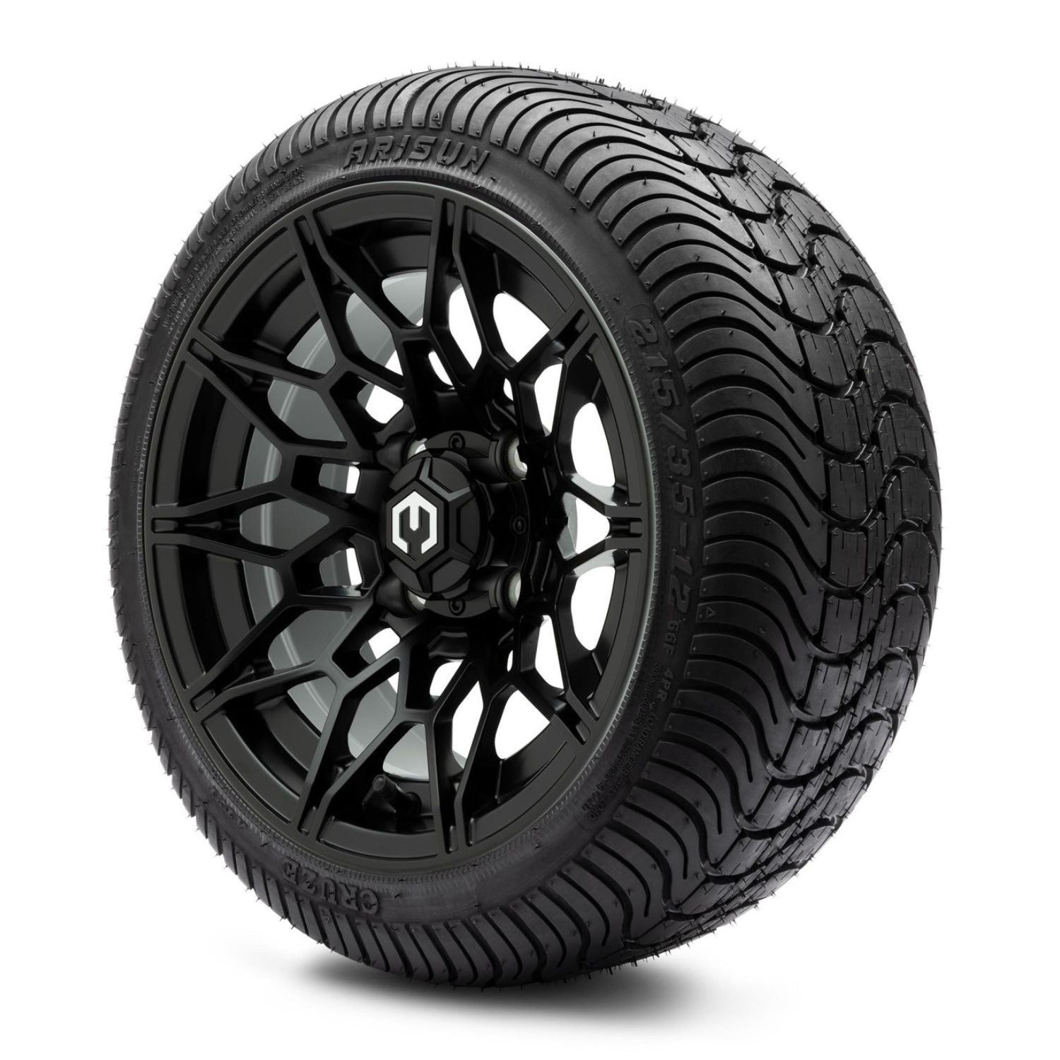 MODZ® 12" Galaxy Matte Black Wheels & Street Tires Combo (Arisun Cruze 215/35-12)