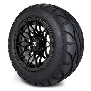 MODZ® 12" Galaxy Matte Black Wheels & Street Tires Combo (MODZ Street Fox Radial 245/50-12)