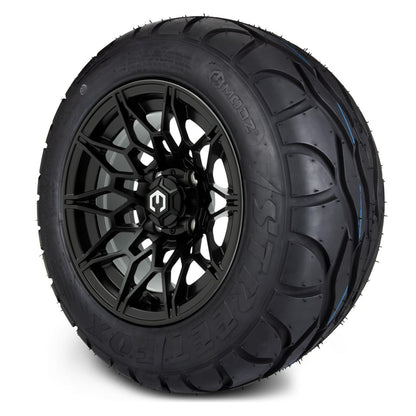 MODZ® 12" Galaxy Matte Black Wheels & Street Tires Combo (MODZ Street Fox Radial 245/50-12)