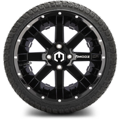 MODZ® 14" Assault Glossy Black with Ball Mill Wheels & Street Tires Combo (Arisun Cruze 205/30-14)
