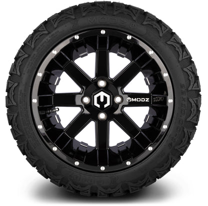 MODZ® 14" Assault Glossy Black with Ball Mill Wheels & Off-Road Tires Combo (Arisun X-Trail All-Terrain 23x10-14)