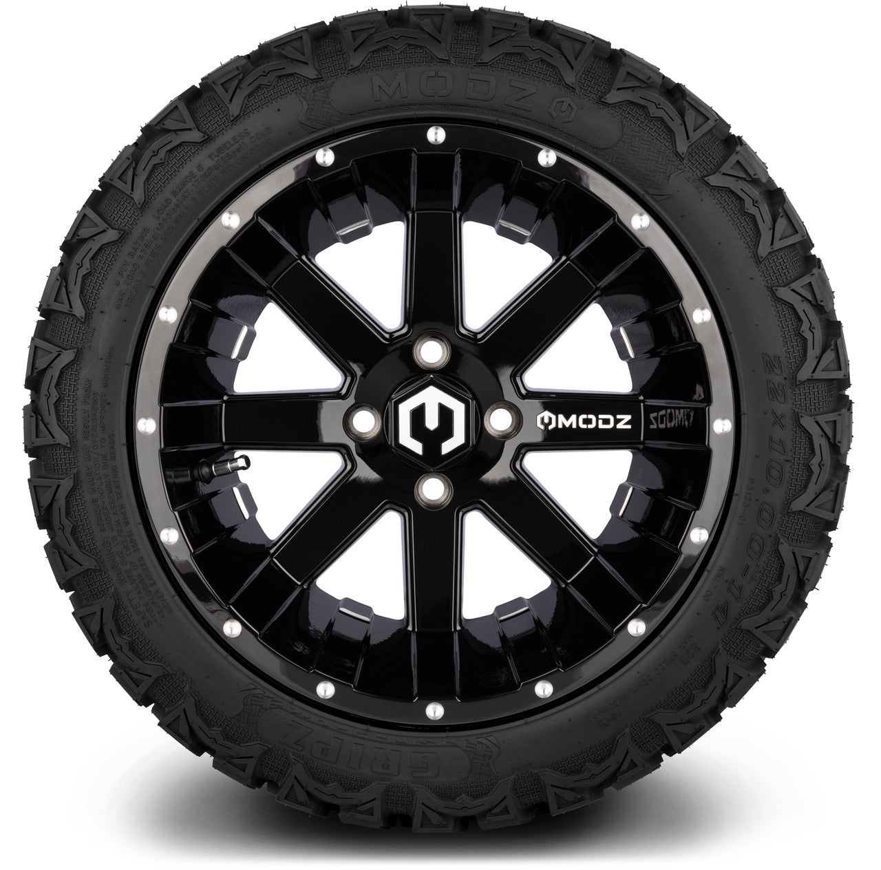 MODZ® 14" Assault Glossy Black with Ball Mill Wheels & Off-Road Tires Combo (Xcomp Gladiator 23-10-14 Radial)