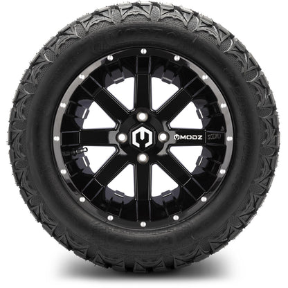 MODZ® 14" Assault Glossy Black with Ball Mill Wheels & Off-Road Tires Combo (Arisun X-Trail All-Terrain 23x10-14)