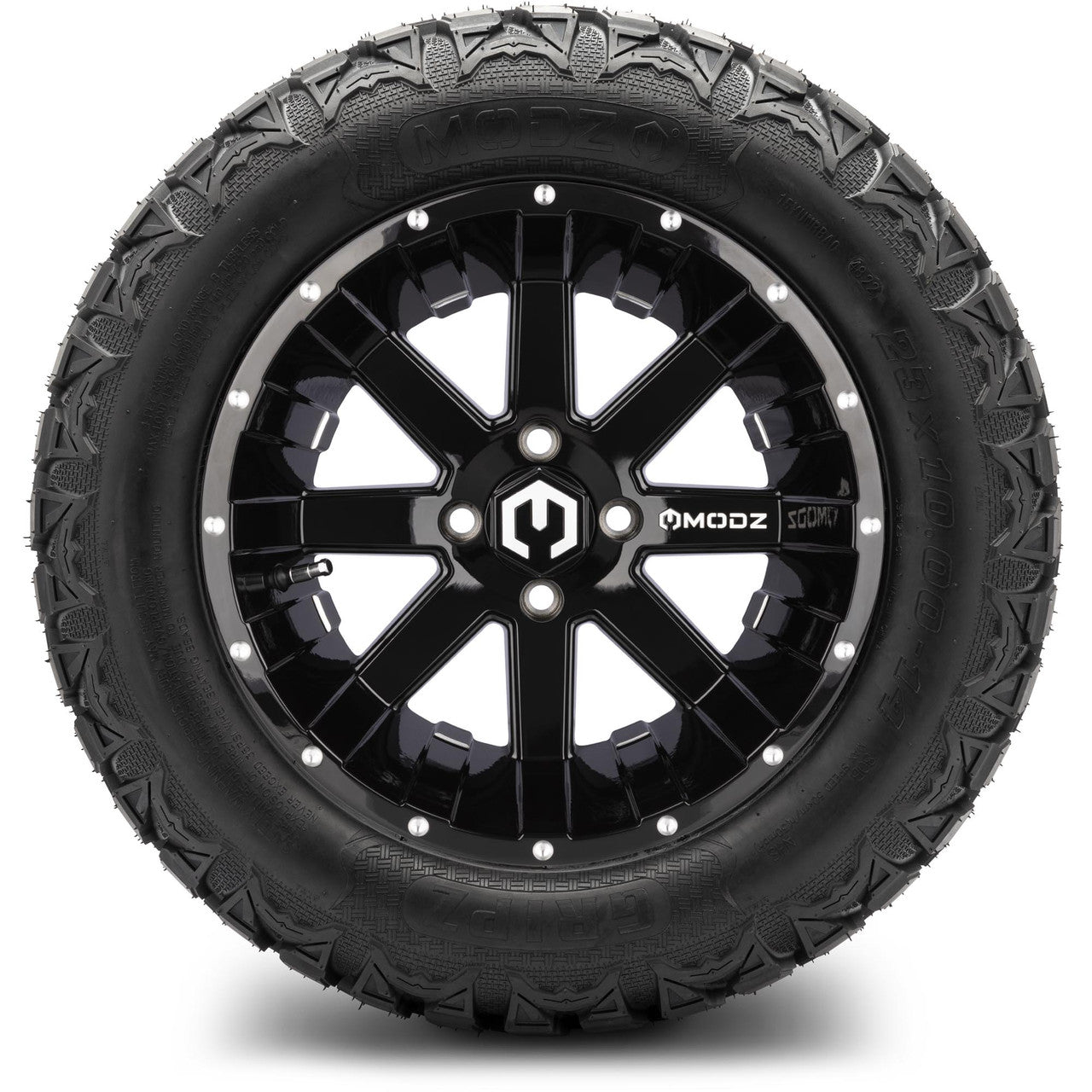 MODZ® 14" Assault Glossy Black with Ball Mill Wheels & Off-Road Tires Combo (Xcomp Gladiator 23-10-14 Radial)
