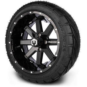 MODZ® 14" Assault Glossy Black with Ball Mill Wheels & Street Tires Combo (MODZ Guardian 205/30-14)