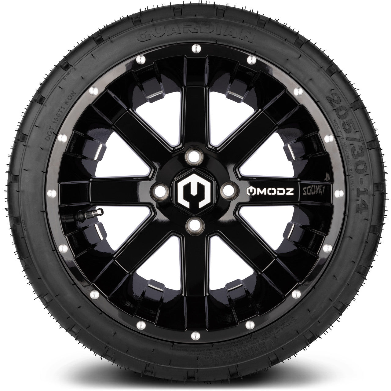 MODZ® 14" Assault Glossy Black with Ball Mill Wheels & Street Tires Combo (Arisun Cruze 205/30-14)