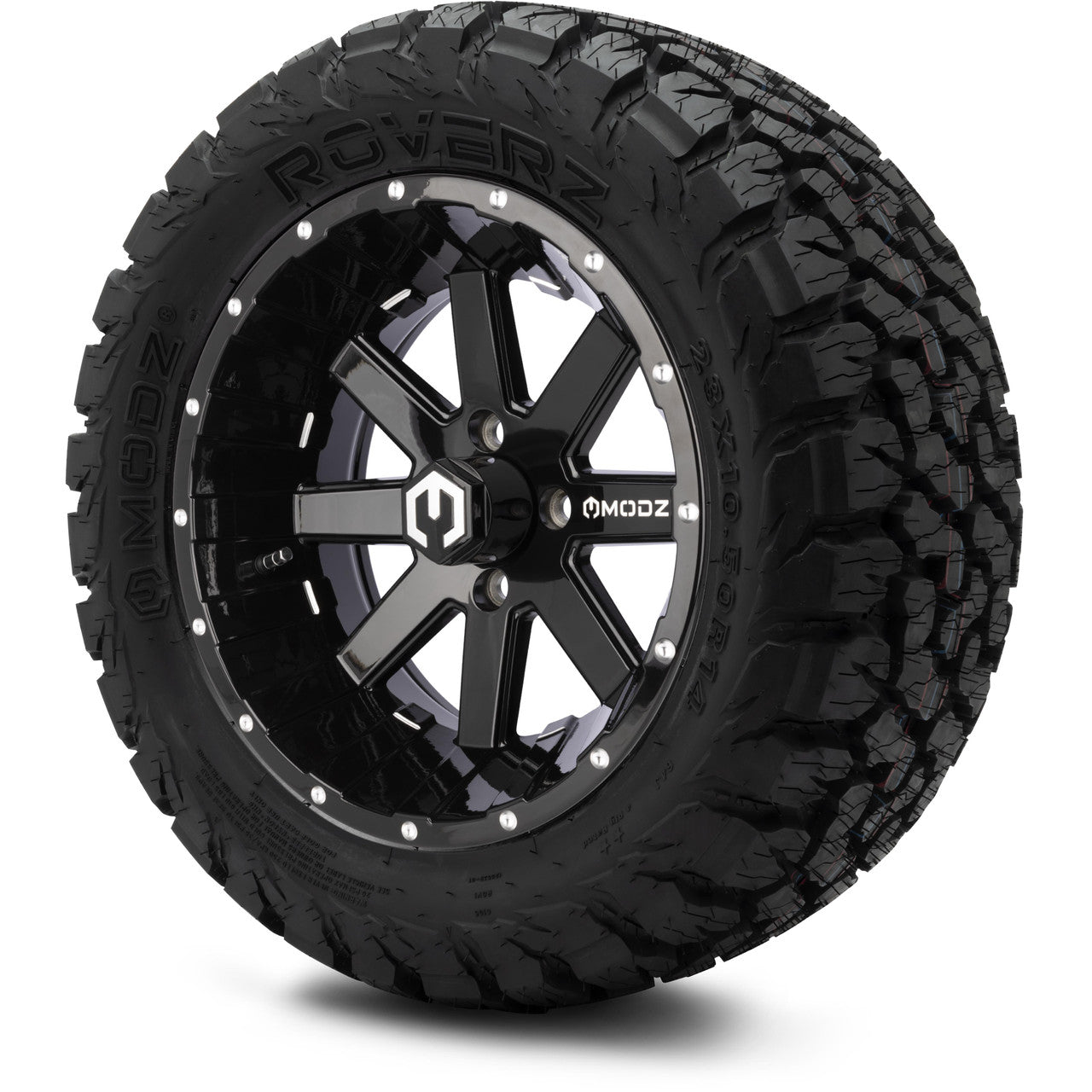 MODZ® 14" Assault Glossy Black with Ball Mill Wheels & Off-Road Tires Combo (Xcomp Gladiator 23-10-14 Radial)