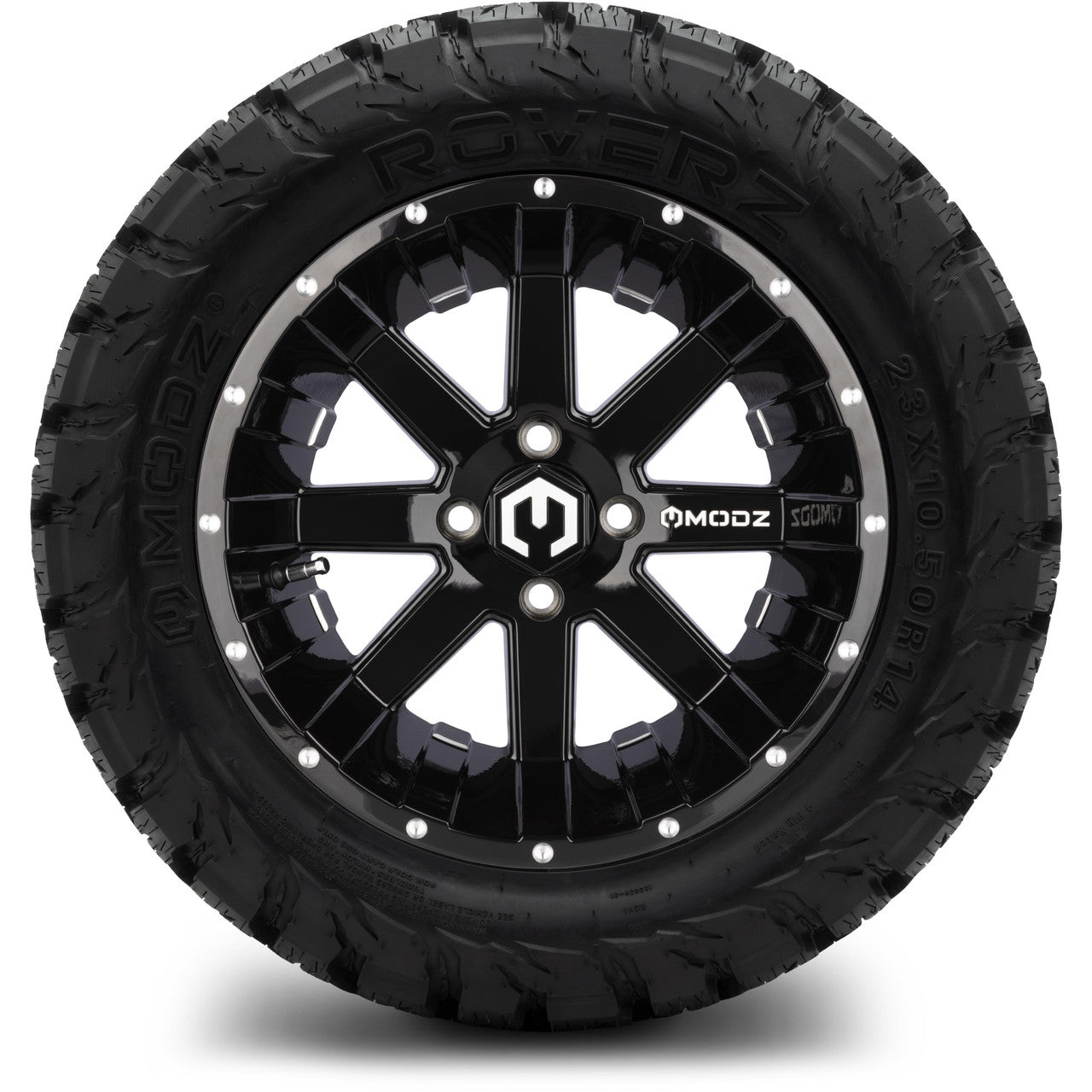 MODZ® 14" Assault Glossy Black with Ball Mill Wheels & Off-Road Tires Combo (Arisun X-Trail All-Terrain 23x10-14)