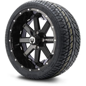 MODZ® 14" Assault Glossy Black with Ball Mill Wheels & Street Tires Combo (Odyssey Tesseract Steel Belted Radial 215/35-14)