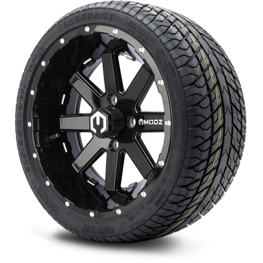 MODZ® 14" Assault Glossy Black with Ball Mill Wheels & Street Tires Combo (Odyssey Tesseract Steel Belted Radial 215/35-14)