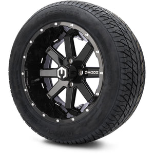 MODZ® 14" Assault Glossy Black with Ball Mill Wheels & Street Tires Combo (Odyssey Tesseract Steel Belted Radial 215/50-14)