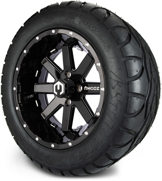 MODZ® 14" Assault Glossy Black with Ball Mill Wheels & Street Tires Combo (MODZ Street Fox Radial 23x10-14)