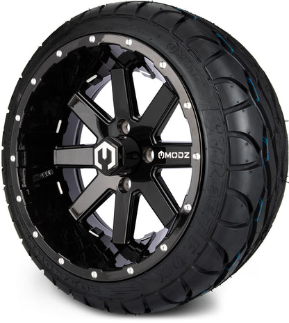 MODZ® 14" Assault Glossy Black with Ball Mill Wheels & Street Tires Combo (MODZ Street Fox Radial 23x10-14)