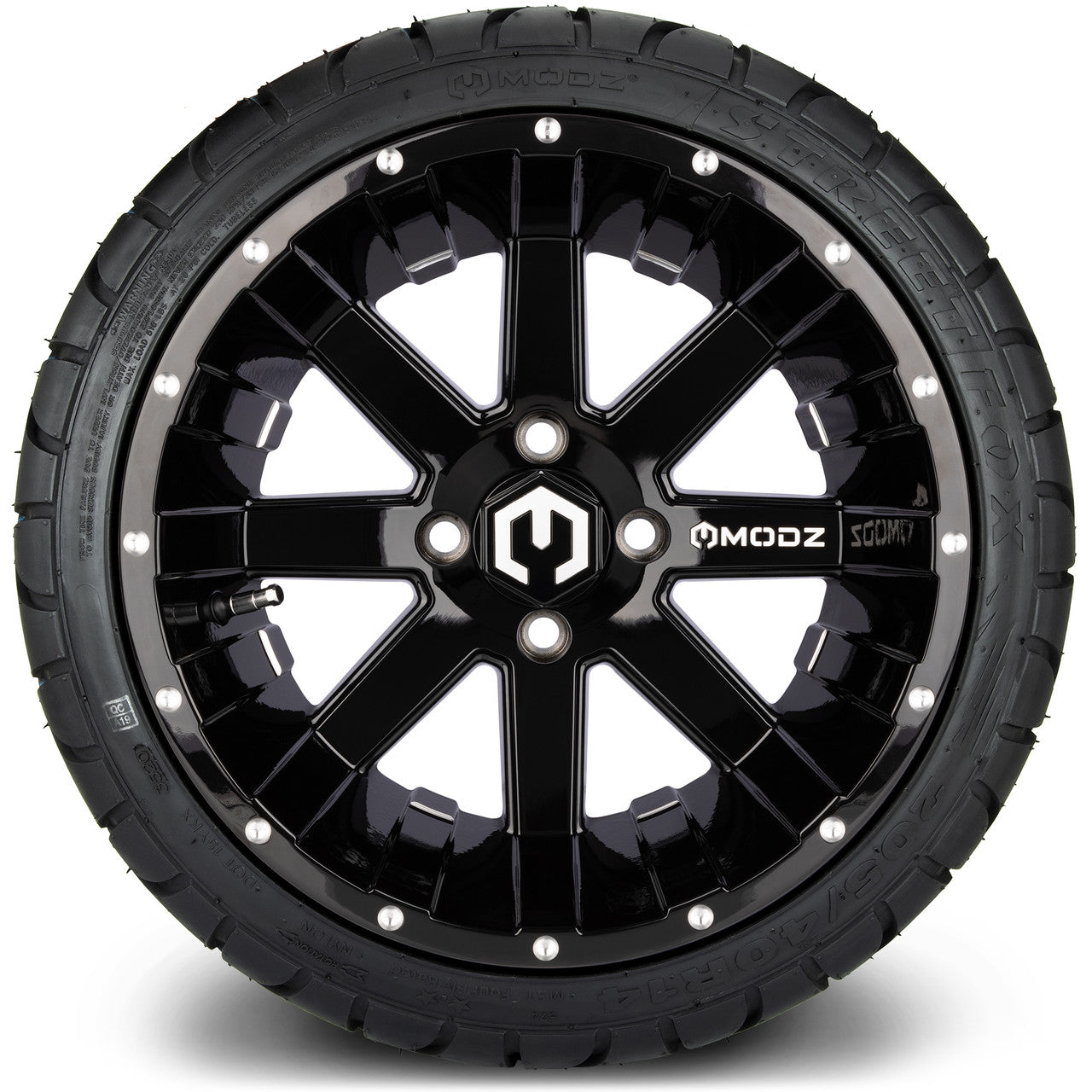 MODZ® 14" Assault Glossy Black with Ball Mill Wheels & Street Tires Combo (MODZ Street Fox Radial 23x10-14)