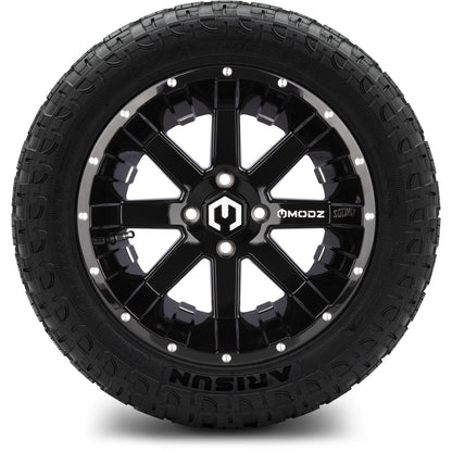 MODZ® 14" Assault Glossy Black with Ball Mill Wheels & Off-Road Tires Combo (Xcomp Gladiator 23-10-14 Radial)