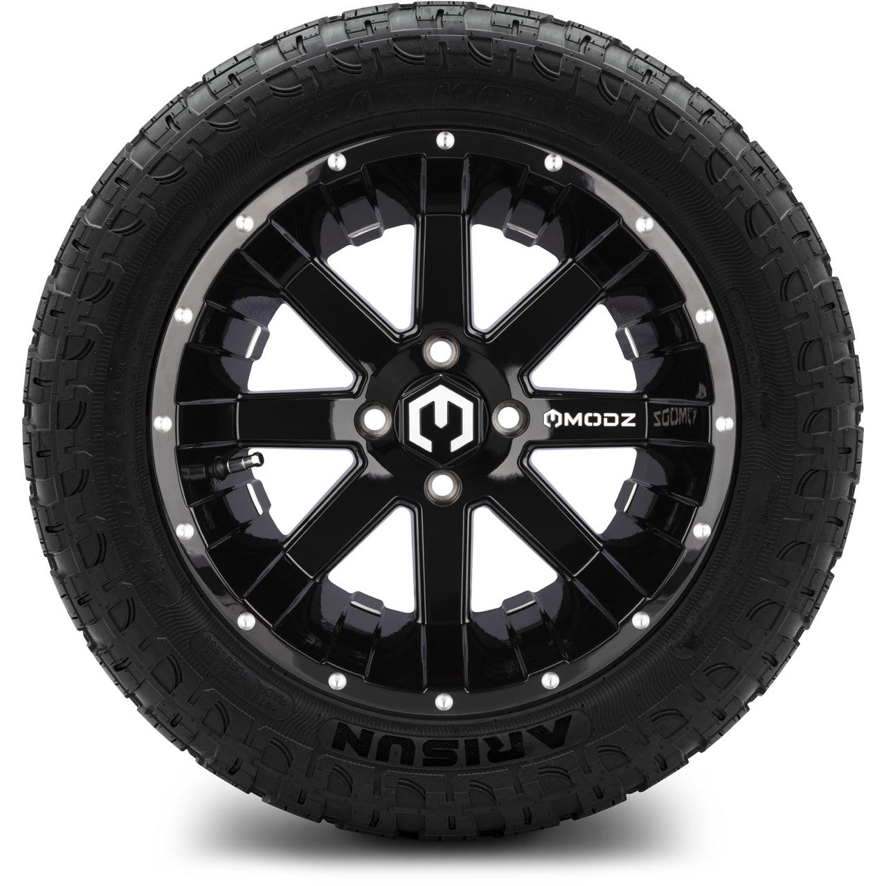MODZ® 14" Assault Glossy Black with Ball Mill Wheels & Off-Road Tires Combo (Arisun X-Trail All-Terrain 23x10-14)