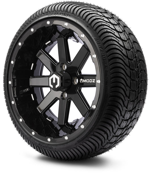 MODZ® 14" Assault Glossy Black with Ball Mill Wheels & Street Tires Combo (Arisun Cruze 205/30-14)