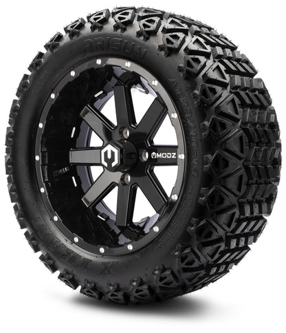 MODZ® 14" Assault Glossy Black with Ball Mill Wheels & Off-Road Tires Combo (Arisun X-Armory All-Terrain 23x10-14 Radial)