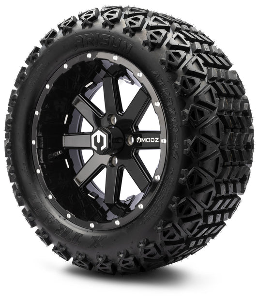 MODZ® 14" Assault Glossy Black with Ball Mill Wheels & Off-Road Tires Combo (Xcomp Gladiator 23-10-14 Radial)