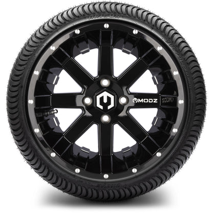 MODZ® 14" Assault Glossy Black with Ball Mill Wheels & Street Tires Combo (MODZ Street Fox Radial 205/40-14)
