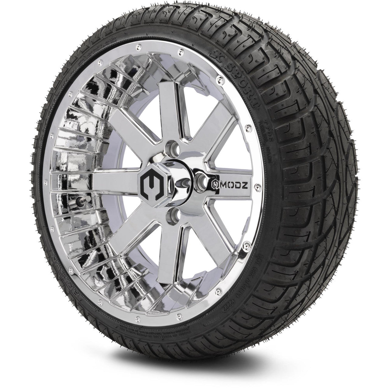 MODZ® 14" Assault Chrome Wheels & Street Tires Combo (Arisun Cruze 205/30-14)