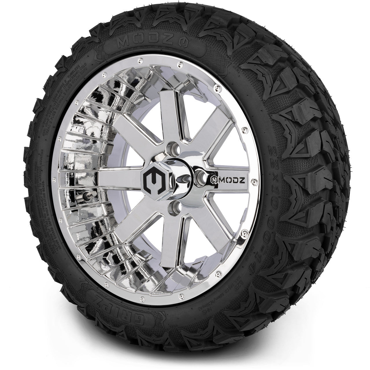MODZ® 14" Assault Chrome Wheels & Off-Road Tires Combo (Arisun X-Trail All-Terrain 23x10-14)