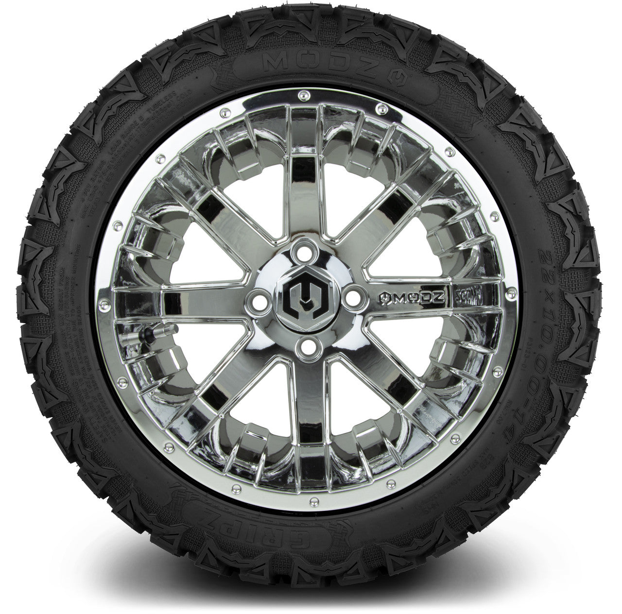 MODZ® 14" Assault Chrome Wheels & Off-Road Tires Combo (Arisun X-Trail All-Terrain 23x10-14)