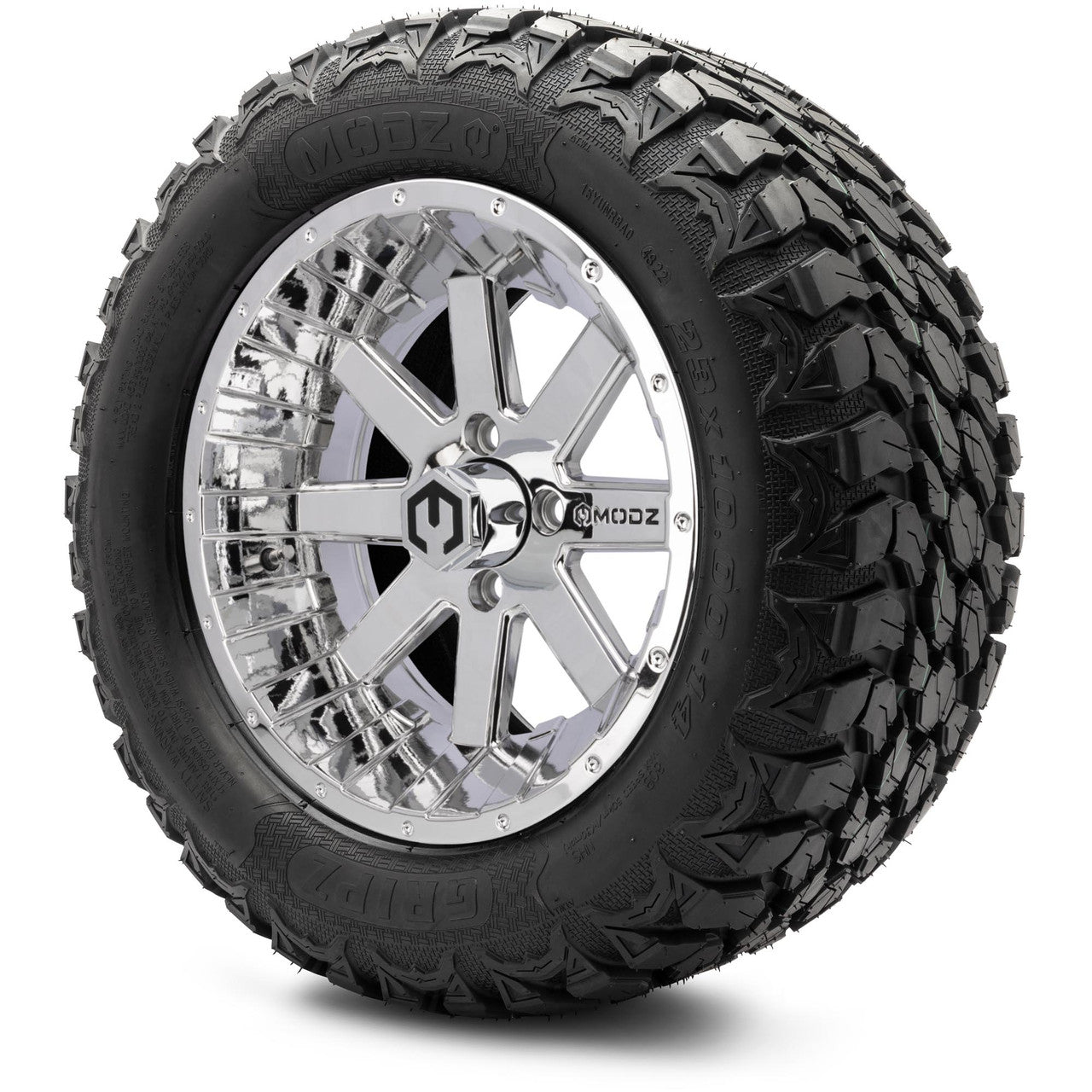 MODZ® 14" Assault Chrome Wheels & Off-Road Tires Combo (Xcomp Gladiator 23-10-14 Radial)