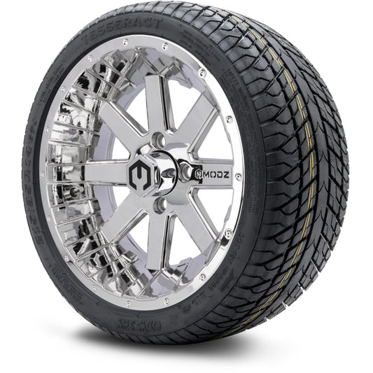 MODZ® 14" Assault Chrome Wheels & Street Tires Combo (Odyssey Tesseract Steel Belted Radial 215/35-14)