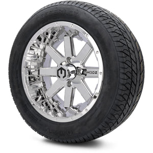 MODZ® 14" Assault Chrome Wheels & Street Tires Combo (Odyssey Tesseract Steel Belted Radial 215/50-14)