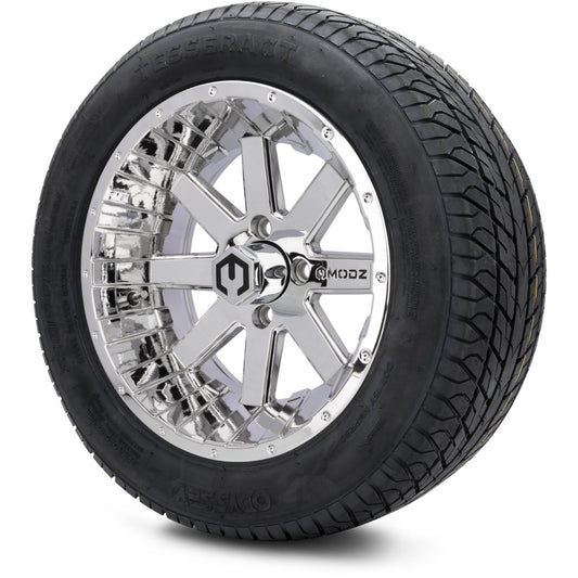 MODZ® 14" Assault Chrome Wheels & Street Tires Combo (Odyssey Tesseract Steel Belted Radial 215/50-14)