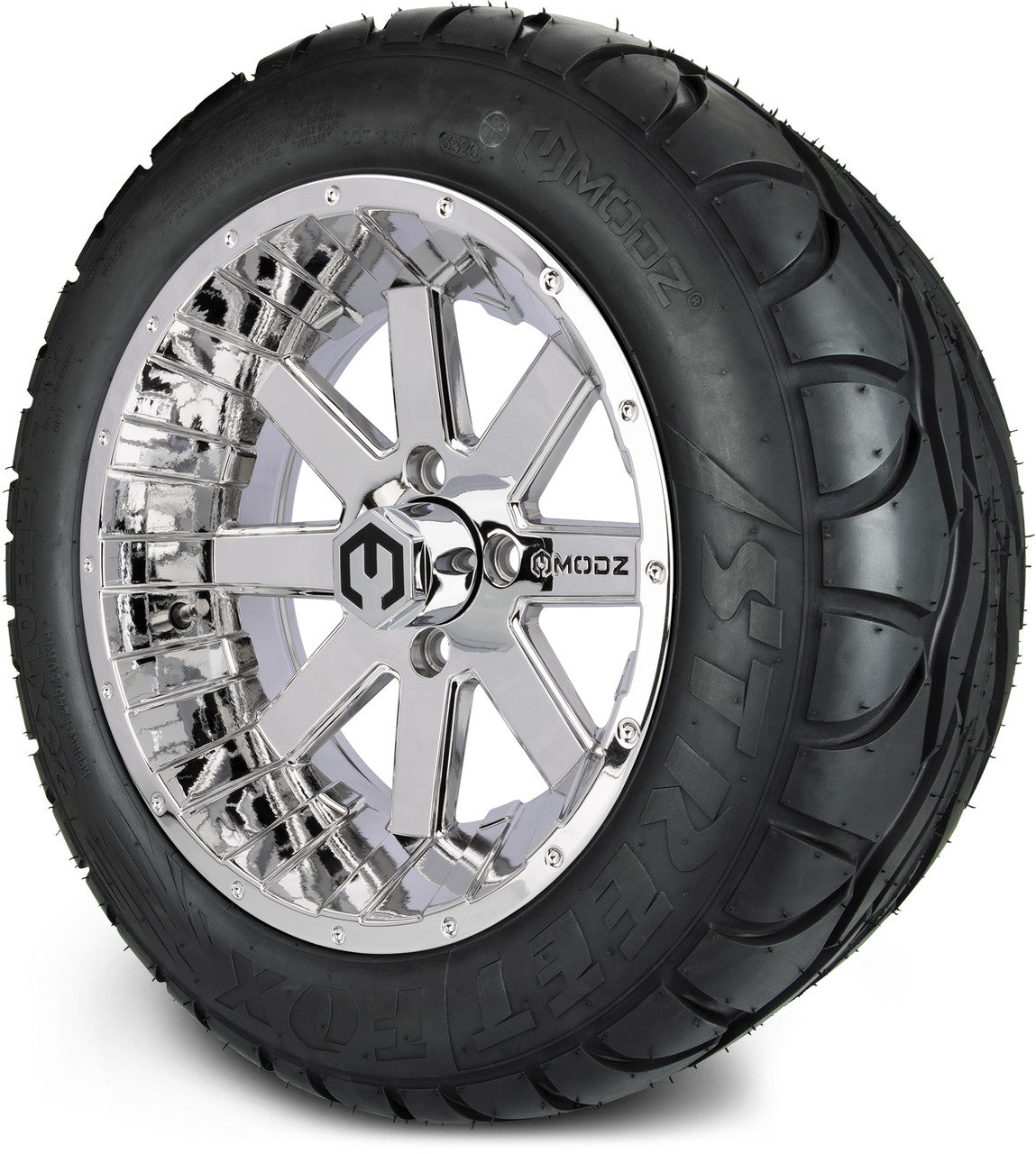 MODZ® 14" Assault Chrome Wheels & Street Tires Combo (MODZ Street Fox Radial 23x10-14)