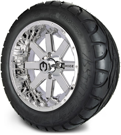 MODZ® 14" Assault Chrome Wheels & Street Tires Combo (Arisun Cruze 205/30-14)