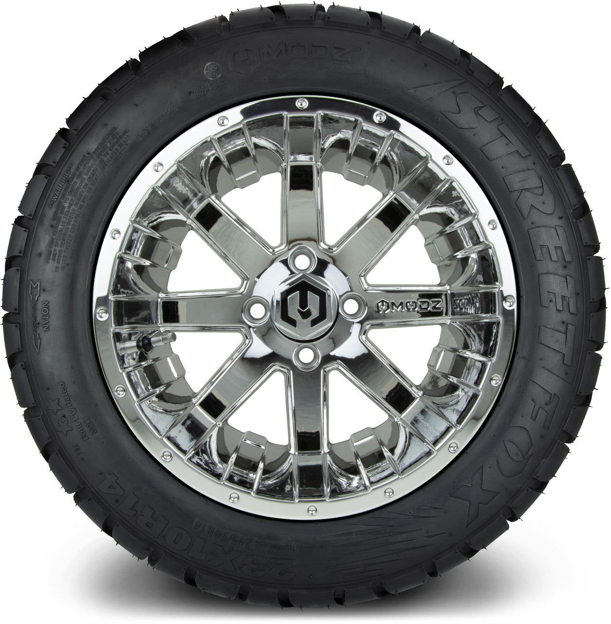MODZ® 14" Assault Chrome Wheels & Street Tires Combo (MODZ Street Fox Radial 205/40-14)