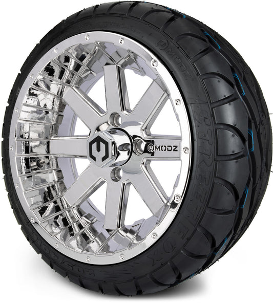 MODZ® 14" Assault Chrome Wheels & Street Tires Combo (MODZ Street Fox Radial 205/40-14)
