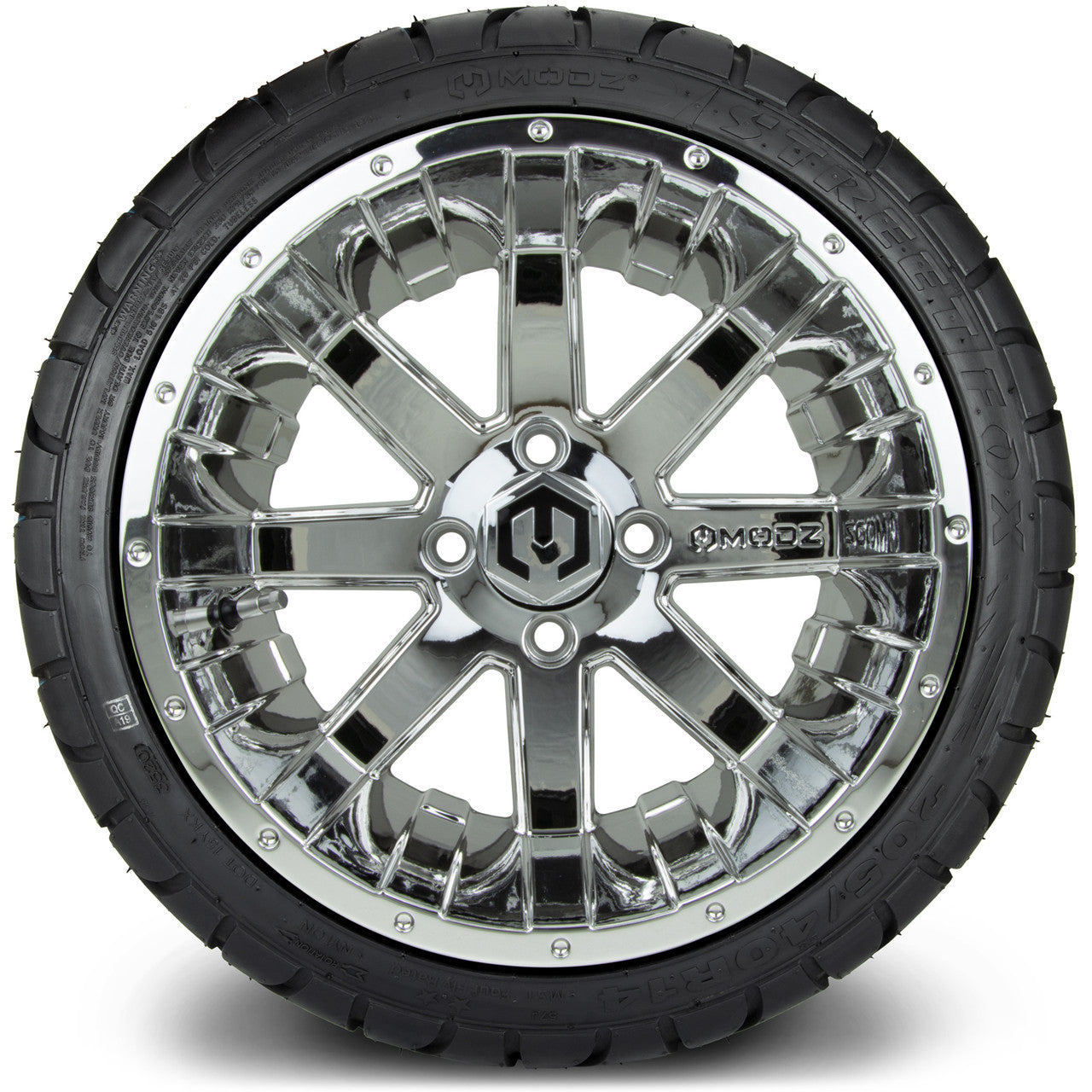MODZ® 14" Assault Chrome Wheels & Street Tires Combo (MODZ Street Fox Radial 23x10-14)