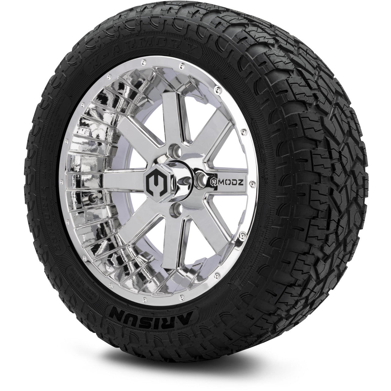 MODZ® 14" Assault Chrome Wheels & Off-Road Tires Combo (Arisun X-Armory All-Terrain 23x10-14 Radial)